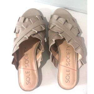 Sole Society Women's Size 7 Leather Ruffle Slide Sandals Mandi Dove Gray New